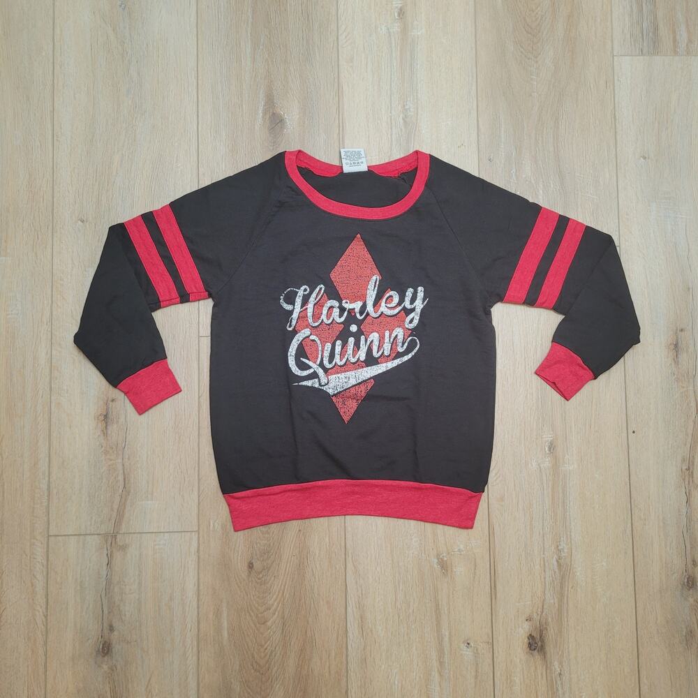 Harley Quinn Womens Small T-Shirt (Junior M Tag) Varsity Raglan Long Sleeve